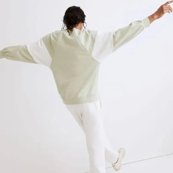 Madewell MWL Oversized Raglan Sweatshirt in Colorblock- Sunfaded Mint- Size XS - Picture 2 of 11